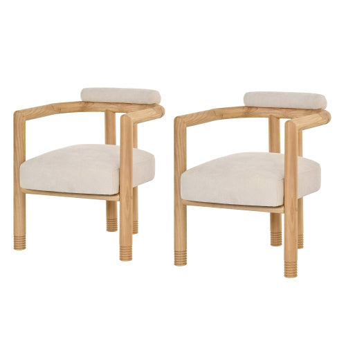 Modern Mid Century Accent Arm Chairs Set of 2, Natural Rubber Wood Frame