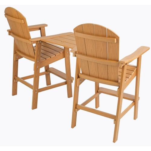 Lounge chair teak color, suitable for all seasons: Outdoor lounge chair, made of sturdy HIPS material, equipped with 304 stainless steel accessories.