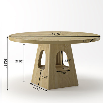 Round Dining Table with Storage Base, Natural Finish