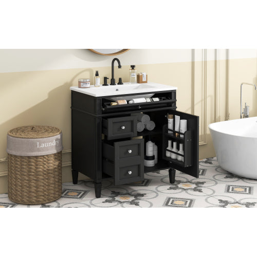 30'' Bathroom Vanity with Top Sink, Modern Bathroom Storage Cabinet with 2 Drawers and a Tip-out Drawer, Single Sink Bathroom Vanity
