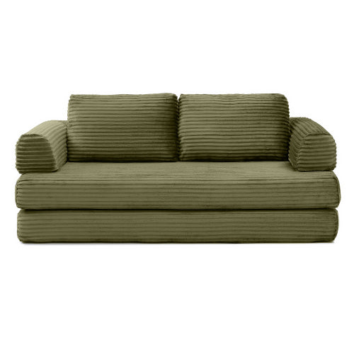 Green Corduroy 3in1 Folding Boneless Floor SofaBed with Pillows