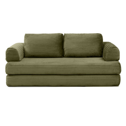 Green Corduroy 3in1 Folding Boneless Floor SofaBed with Pillows