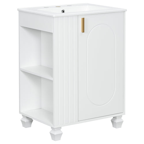24" Bathroom Vanity with Sink, Bathroom Cabinet with Door Shelf, Side Open Storage, Solid Wood Frame,Soft Closing Door, White