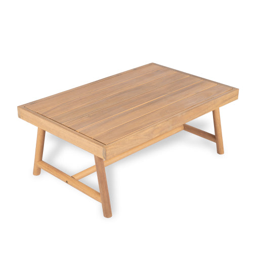 Patio Acacia Wood Chat Set, Club Chair + Coffee Table with Water-resistant Cushion, Teak + Beige