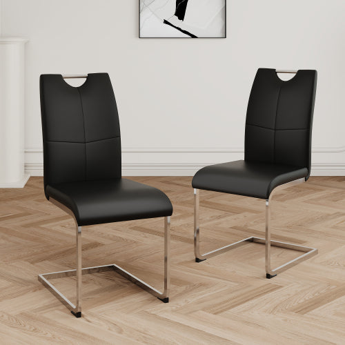 Set of 2 Modern PU Faux Leather Dining Chairs, Chrome Metal Leg Side Chairs for Kitchen Bedroom