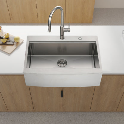 33x22x10"Farmhouse Apron Single Bowl Stainless Steel Kitchen Sink with Workstation