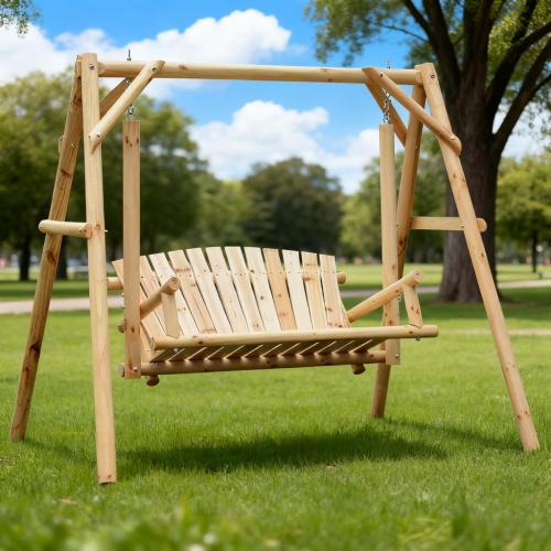 Wooden Swing 2-Seat Wooden Swing Bench, Ergonomic Design, 'A' Frame Construction, Stable and Non-Slip, Solid Wood Frame Log Garden Swing