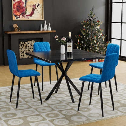 Square Dining Table Set for 4, Modern Faux Marble Dining Table with 4 PU Chairs, MDF Top & Iron Legs, Space Saving Kitchen Dining Set