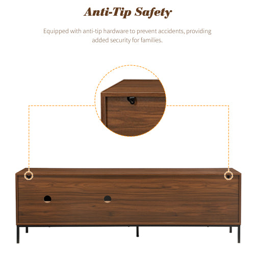 Modern 75 Inch TV Stand with Sliding Doors Walnut Media Console