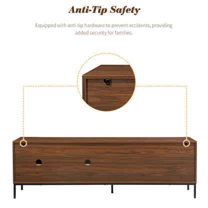 Modern 75 Inch TV Stand with Sliding Doors Walnut Media Console