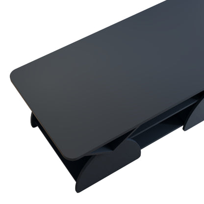 47.24 Inch Rectangular Storage Coffee Table with Rounded Corners, Blue