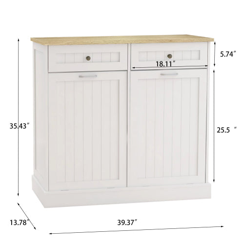White E1 MDF Two-Drawer Hidden Tilt-out Trash Storage Cabinet