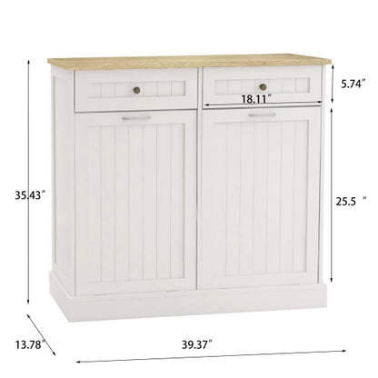 White E1 MDF Two-Drawer Hidden Tilt-out Trash Storage Cabinet