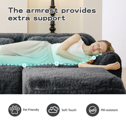 Dark-Grey 2-Seater Modular Plush-Fabric Sectional Sofa No-Assembly with Throw Pillows Non-Slip