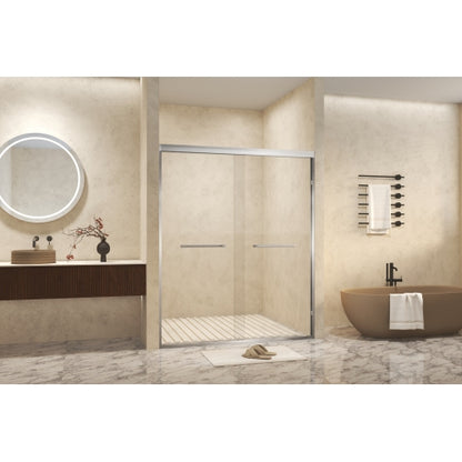 50-54 " x 72" Tempered Glass with Explosion Proof Film, Aluminum Frame Double Sliding Shower Door, "1/4 (6 mm), Stainless Steel handle,Brushed Nickel