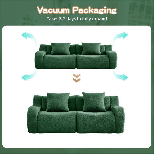 Green Boneless Modular Teddy Fabric Sofa No-Assembly 32D High-Density Sponge Non-Slip Base