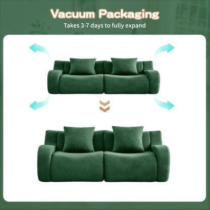 Green Boneless Modular Teddy Fabric Sofa No-Assembly 32D High-Density Sponge Non-Slip Base