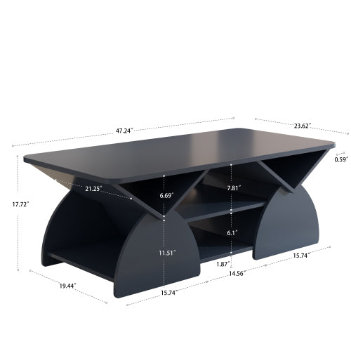 47.24 Inch Rectangular Storage Coffee Table with Rounded Corners, Blue