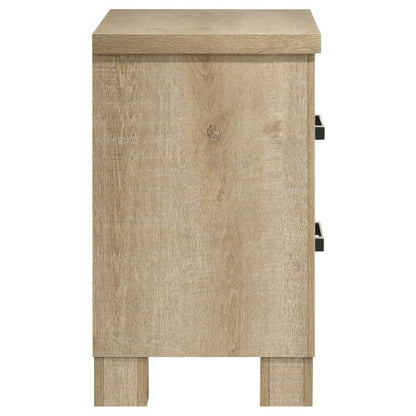 Weathered Oak 2-Drawer Farmhouse Nightstand, Engineered Wood Bedside Table with Dark Bronze Pulls