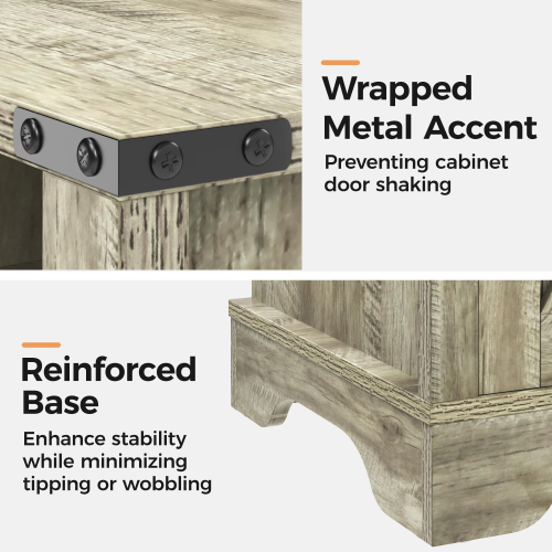 Warm Grey Farmhouse Nightstand with Charging Cabinet