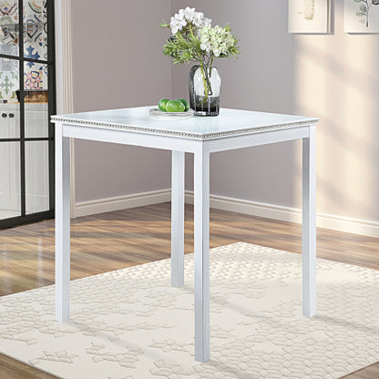 Square Counter Height Table with Crystal Inlay, White