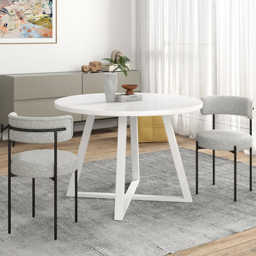 3-Piece Round Dining Set with Trestle Table and Boucle Chairs