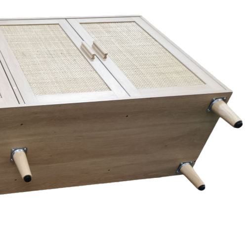 62.2 Inch Natural Rattan Four-Door Storage Cabinet Particle Board Solid Wood Leg Adjustable Shelf Household Sideboard Cabinet