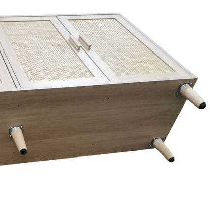 62.2 Inch Natural Rattan Four-Door Storage Cabinet Particle Board Solid Wood Leg Adjustable Shelf Household Sideboard Cabinet
