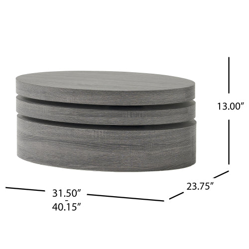3-Layer Rotating Oval Coffee Table, Matte Black