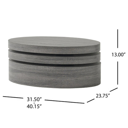 3-Layer Rotating Oval Coffee Table, Matte Black