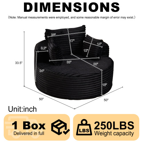 50"L Corduroy Sponge single sofa,No Assembly Required,Fluffy Modern Sleeper Chair for Living room, Bedroom, Lounge and Projection Room(Not a swivel chair.)