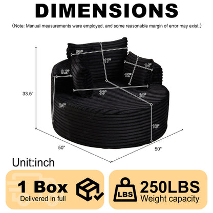 50"L Corduroy Sponge single sofa,No Assembly Required,Fluffy Modern Sleeper Chair for Living room, Bedroom, Lounge and Projection Room(Not a swivel chair.)