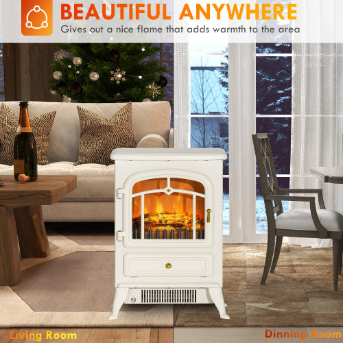 HOMCOM 22" Electric Fireplace Heater, Freestanding Fire Place Stove with Realistic LED Flames and Logs, and Overheating Protection, 750W/1500W, Beige  O