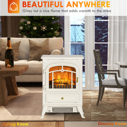HOMCOM 22" Electric Fireplace Heater, Freestanding Fire Place Stove with Realistic LED Flames and Logs, and Overheating Protection, 750W/1500W, Beige  O