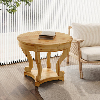 Farmhouse Round Side Table with Storage Drawers Small Dining Accent Table