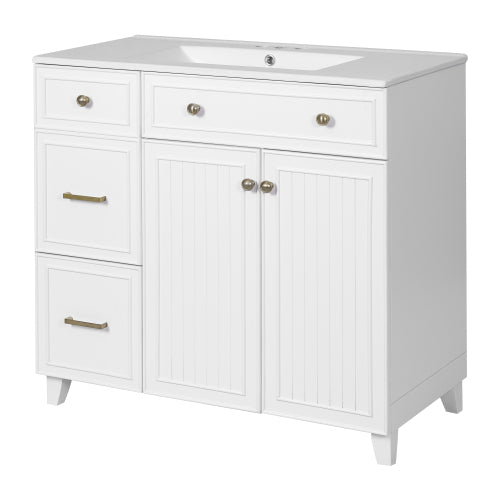 36" Bathroom Vanity with Ceramic Sink, Standard and Double-Layer Drawers, Soft Close Doors, Adjustable Shelves, Modern Storage Cabinet for Small and Medium Bathrooms