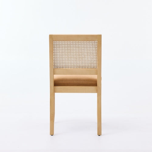 Set of 2 Tan Mid-Century Farmhouse Cane Rattan Dining Chairs, S-Spring Dual Rebound Cushion Solid Hardwood Side Chairs