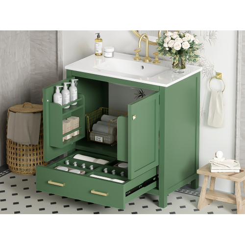 30 Inch Green Bathroom Vanity with Single Sink, Combination Under Counter Sink, Bathroom Storage Cabinet with 2 Doors and a Drawer, Soft Closure, Multifunctional Storage(WF324043)