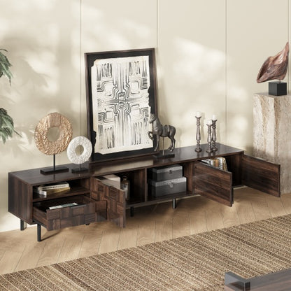 78 Inch Modern TV Stand with Storage Cabinets Walnut Media Console