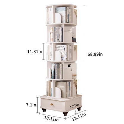 White 6-Tier 360¡ã Rotating Bookshelf with Single Drawer, Tall Narrow Wooden Corner Home Display Rack