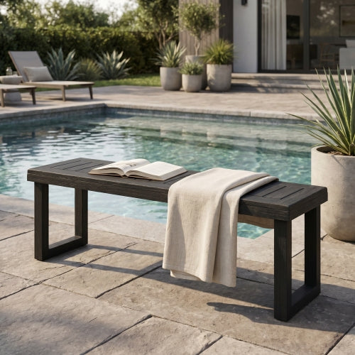 Outdoor Acacia Wood Dining Bench,Dark Grey
