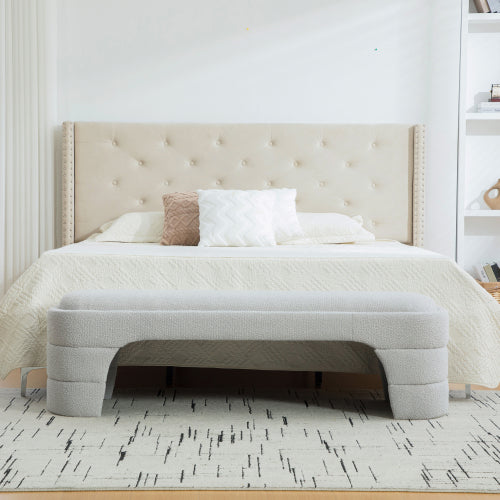 64.96inch Wide Modern Upholstered Armless Upholstered Bedroom Benches End of Bed Bench for Entryway, Ottoman Foot Stool for Living Room and Bedroom, Entryway,Light gray Boucle