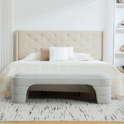 64.96inch Wide Modern Upholstered Armless Upholstered Bedroom Benches End of Bed Bench for Entryway, Ottoman Foot Stool for Living Room and Bedroom, Entryway,Light gray Boucle