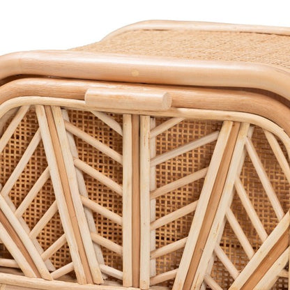 Bohemian Natural Rattan 1-Drawer Nightstand, Woven Accent Bedside Table
