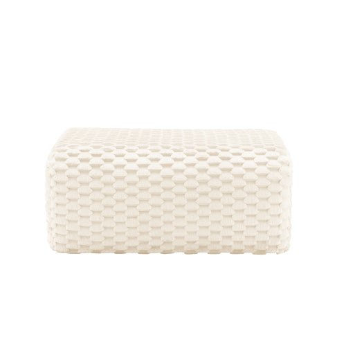 White Flannelette Modular Ottoman, No-Assembly Upholstered Stool with Curved Armrest & Anti-Slip Base