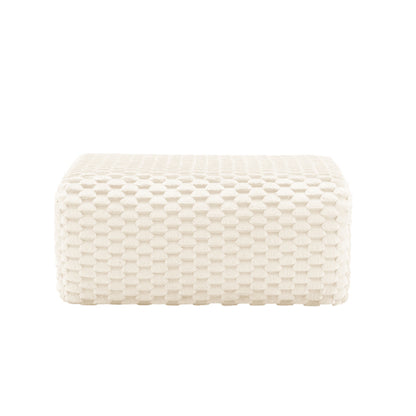 White Flannelette Modular Ottoman, No-Assembly Upholstered Stool with Curved Armrest & Anti-Slip Base