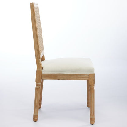 Set of 2 Beige French Louis Square Rattan Back Carved Solid Wood Dining Chairs, Antique Finish 300 LBS Weight Limit