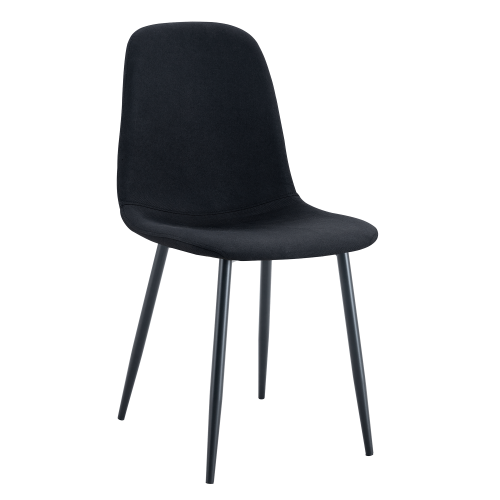Set of 4 Black Linen-Cotton Dining Chairs, High Resilience Seat with Integrated Black Metal Legs for Home & Commercial Spaces