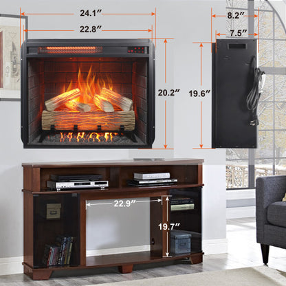 23 inch Infrared heating electric fireplace insert, with log set & realistic flame, remote control with timer, overheating protection