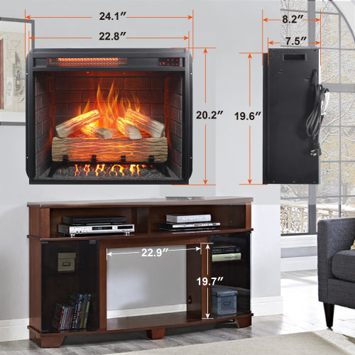 23 inch Infrared heating electric fireplace insert, with log set & realistic flame, remote control with timer, overheating protection
